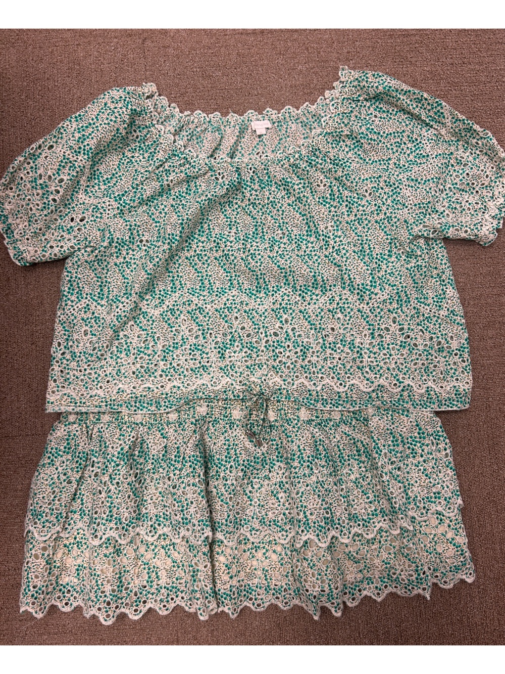 Jennifer & Grace Eyelet Floral 2 Piece Skirt Set XL Green White Cottagecore
